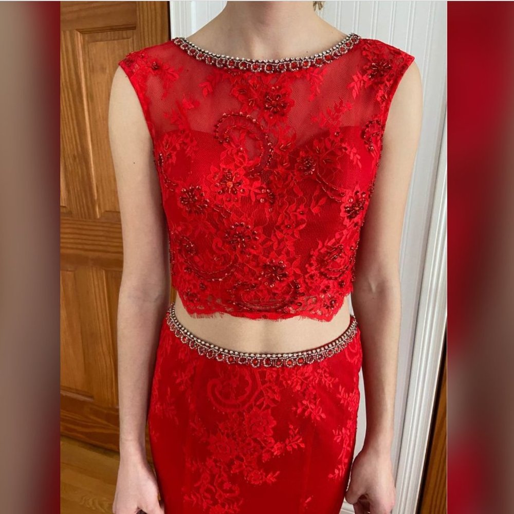 Red Two-Piece Prom Dress - Picture 2 of 4